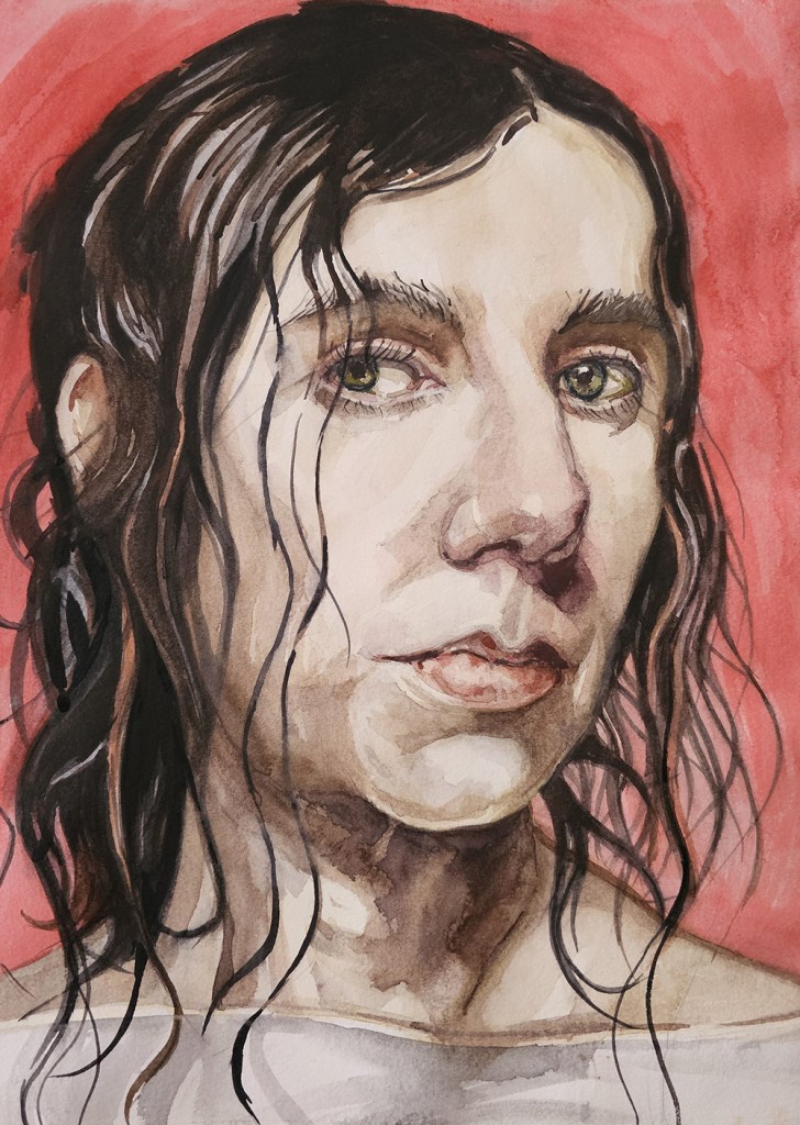 Watercolour painting portrait of PJ Harvey