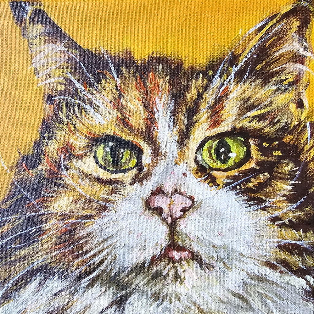 Painting of a Maine Coon cat